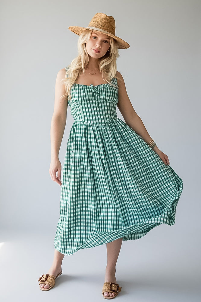 Just Imagine Green Gingham Midi Dress