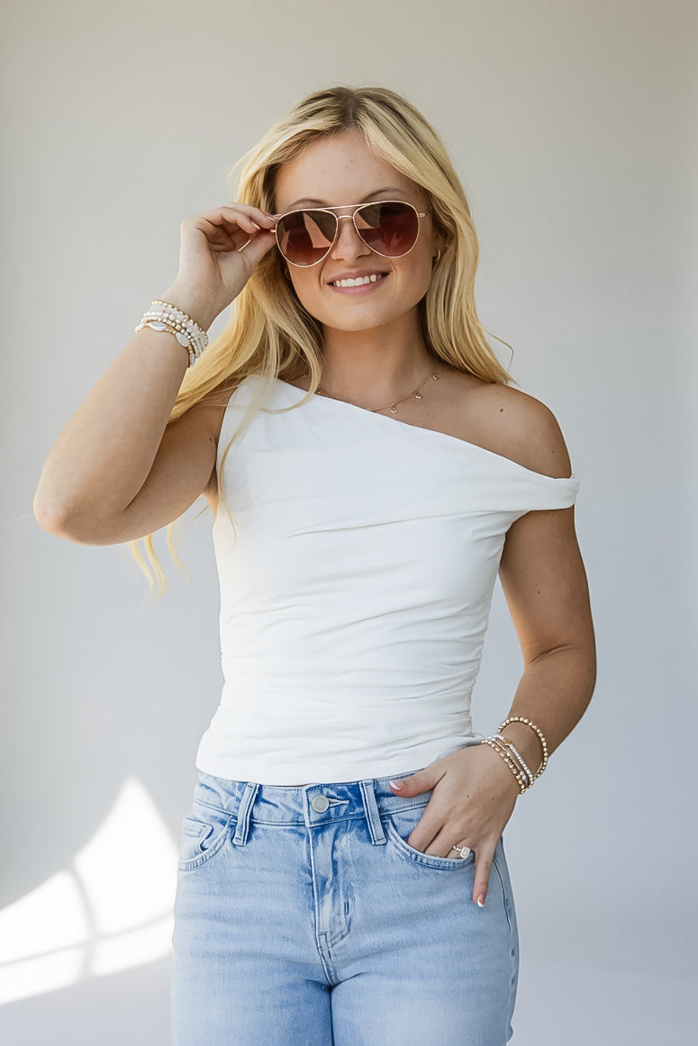 On My Mind Ruched Off-Shoulder Tank Top