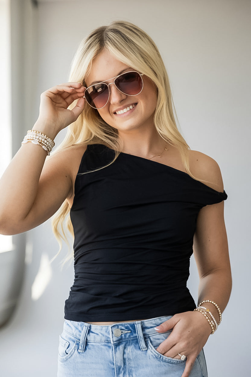 On My Mind Ruched Off-Shoulder Tank Top