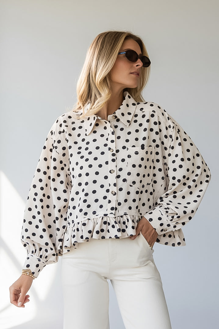 Paris After Dark Cream Polka Dot Blouse