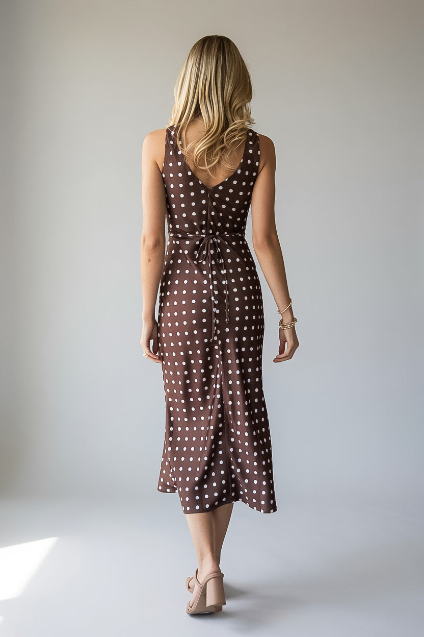 Unapologetically Her Brown Polka Dot Midi Dress