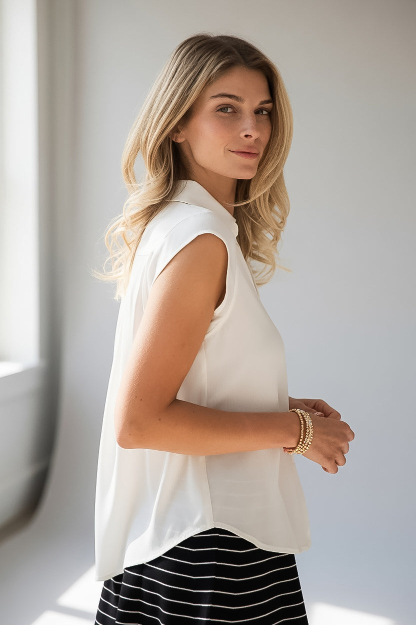 Modern Muse Sleeveless Button Up Blouse