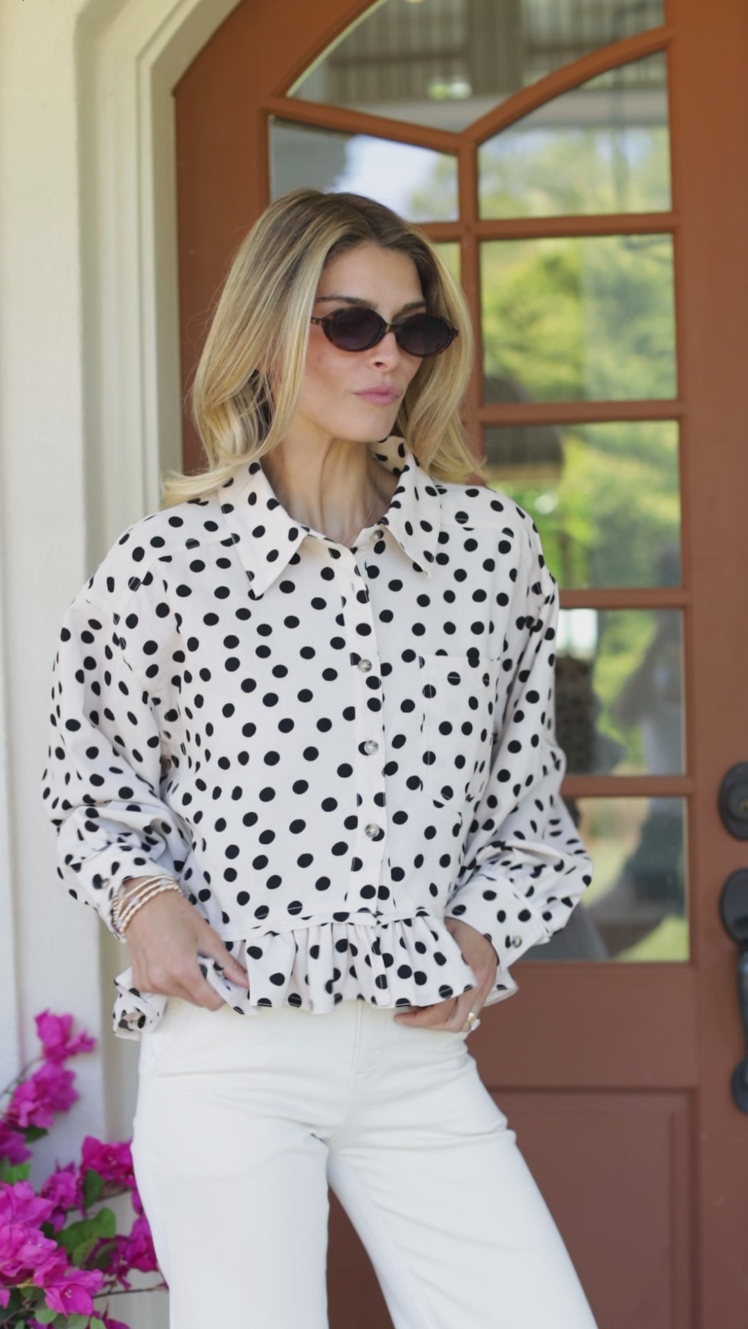 Paris After Dark Cream Polka Dot Blouse