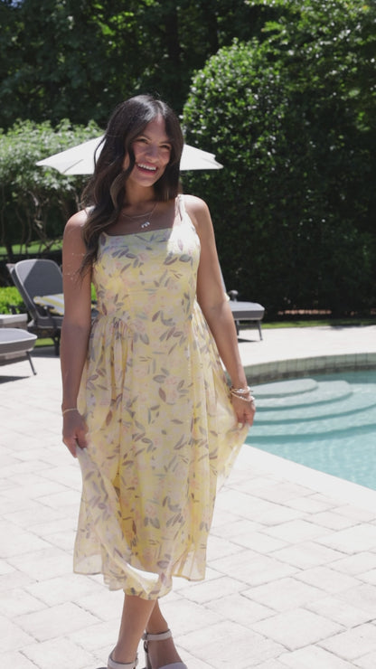 Tuscan Sunshine Yellow Floral Midi Dress