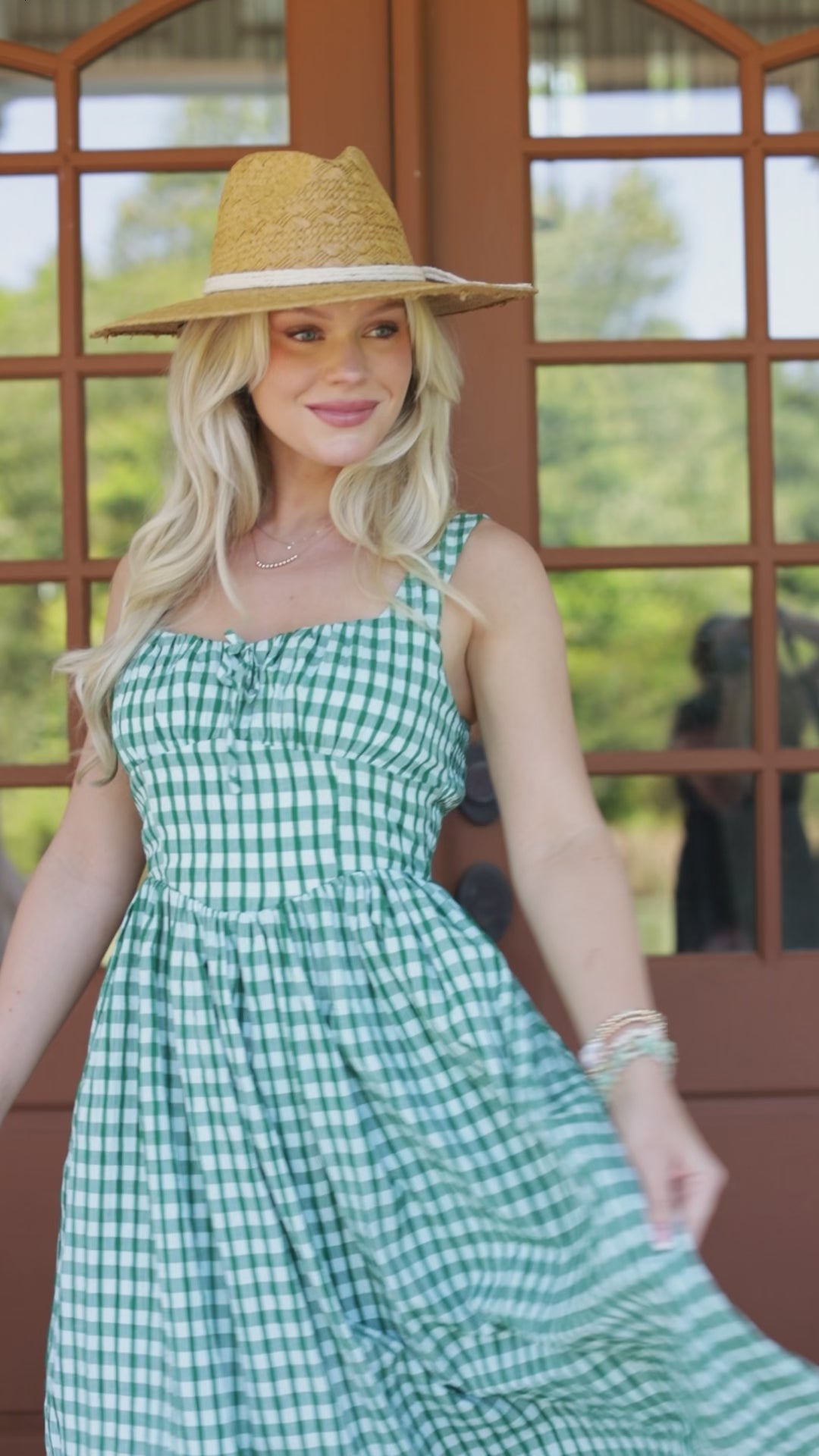 Just Imagine Green Gingham Midi Dress