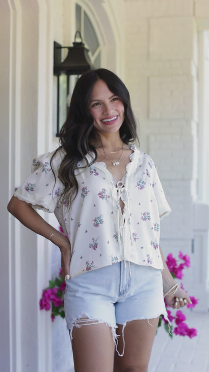 Garden Keepsake Floral Lace Ivory Blouse