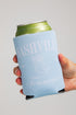 Hand holding a can with a &
