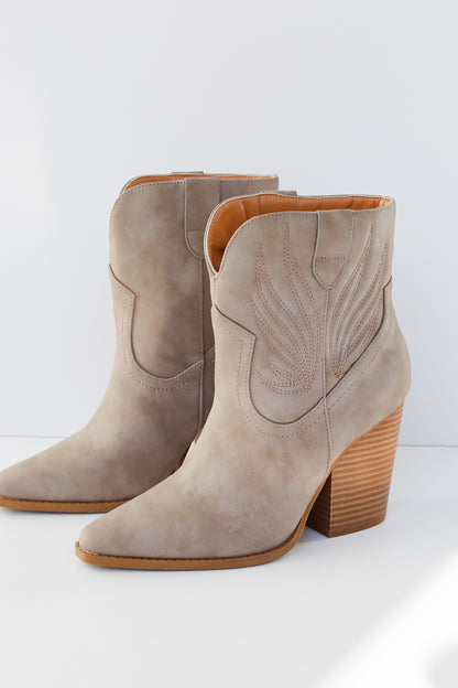 short Taupe Western Booties