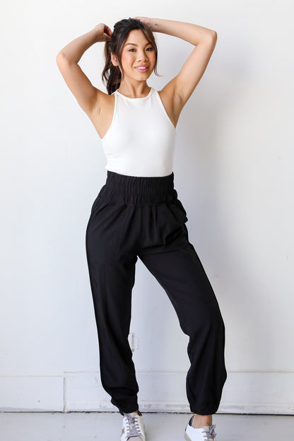 black Joggers on dress up model