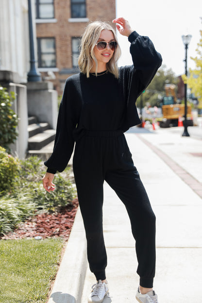 black Corded Joggers on model