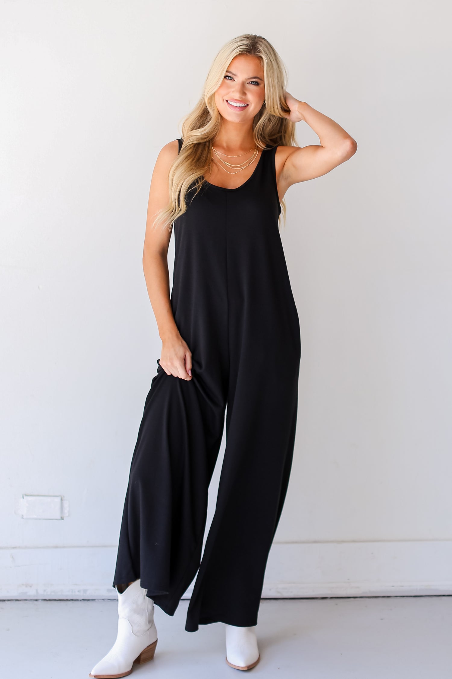 black Wide Leg Jumpsuit front view