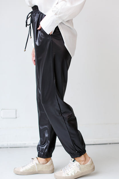 black Leather Joggers side view
