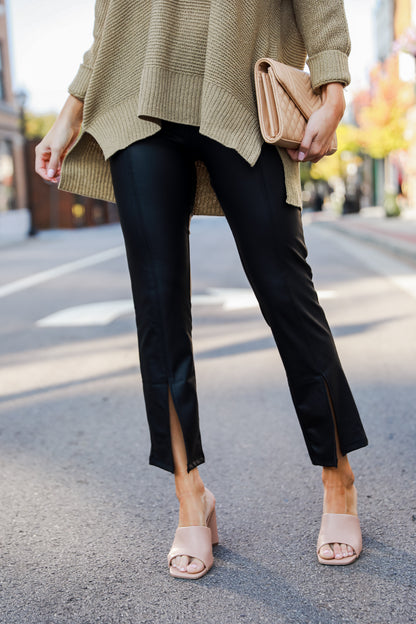 black Leather Split Hem Pants