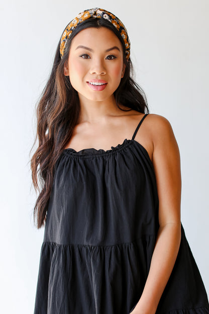 black Tiered Mini Dress close up