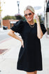 black Puff Sleeve Mini Dress, cute dresses, women&