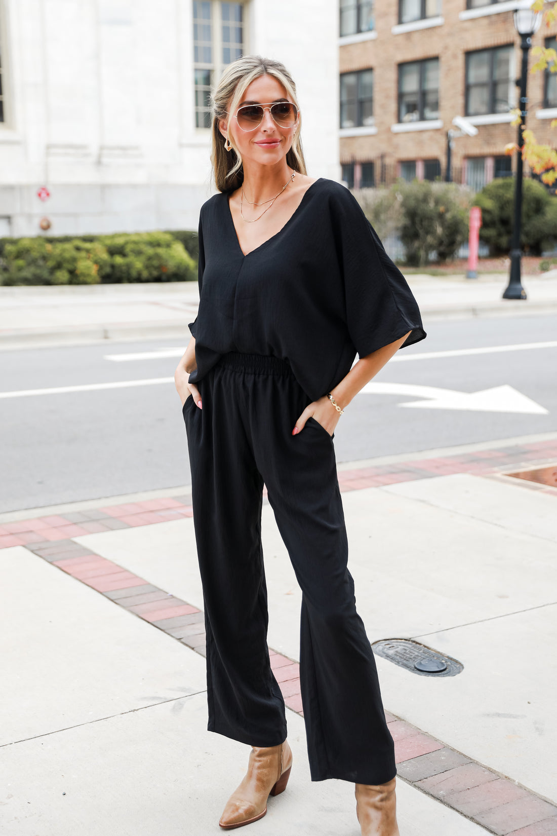 black Wide Leg Pants on model