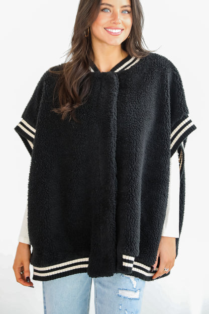 Seasonal Snuggles Black Oversized Sherpa Vest