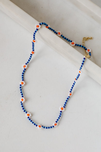Haven Blue Beaded Daisy Necklace