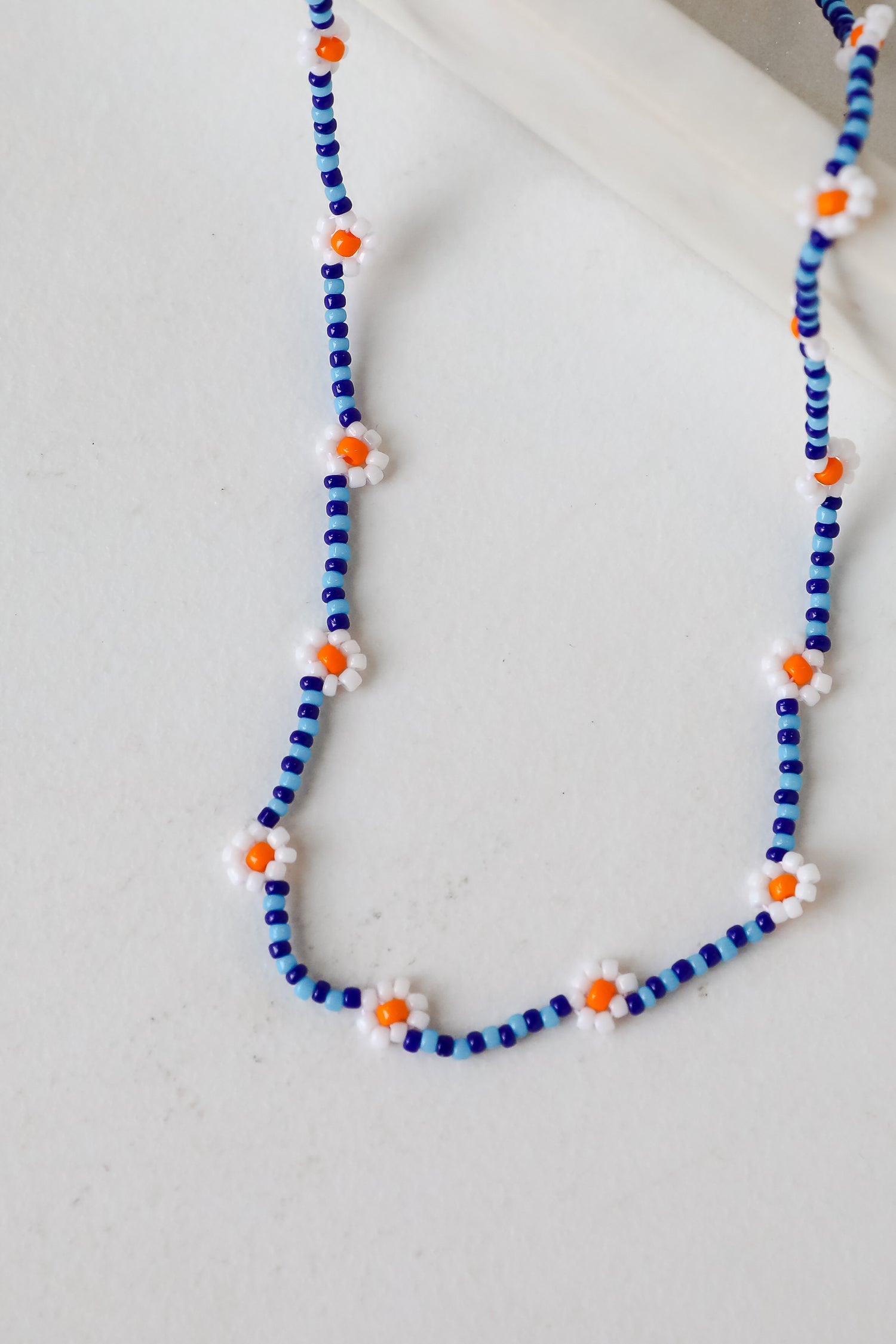 Haven Blue Beaded Daisy Necklace