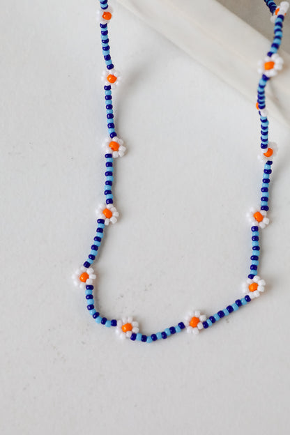 Haven Blue Beaded Daisy Necklace