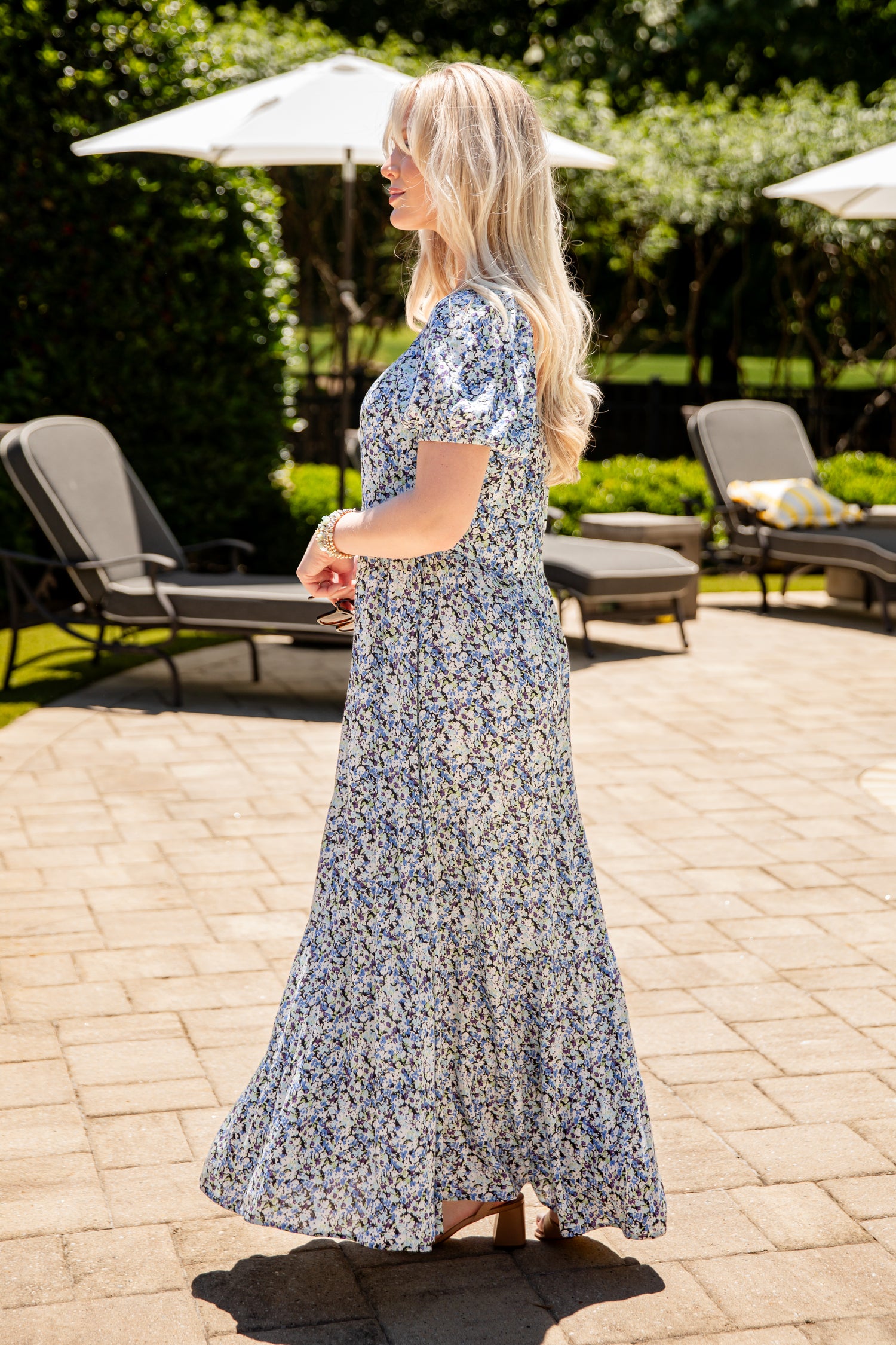 Porcelain Petals Blue Floral Maxi Dress