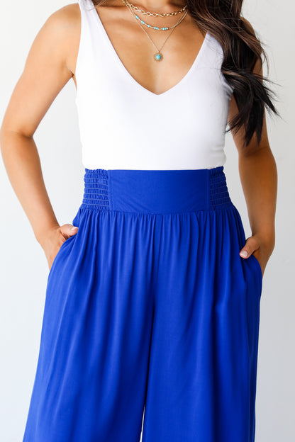 blue Wide Leg Pants close up