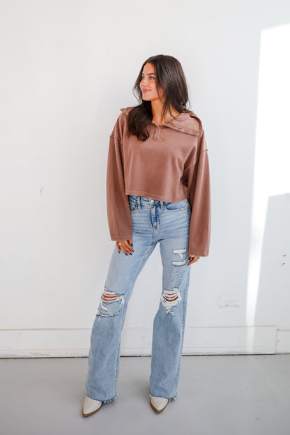 Snuggly Chic Brown Collared Pullover