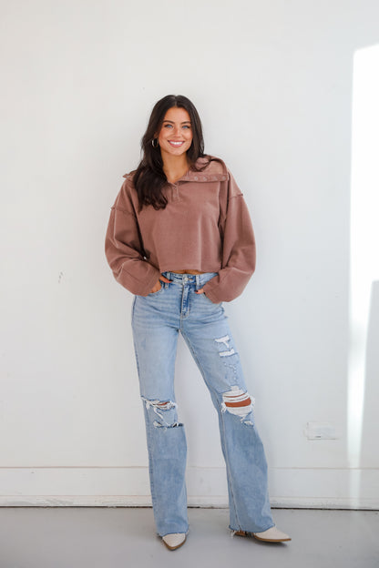Snuggly Chic Brown Collared Pullover