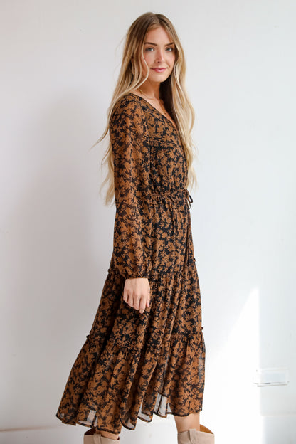 Graceful Glamour Black Floral Midi Dress