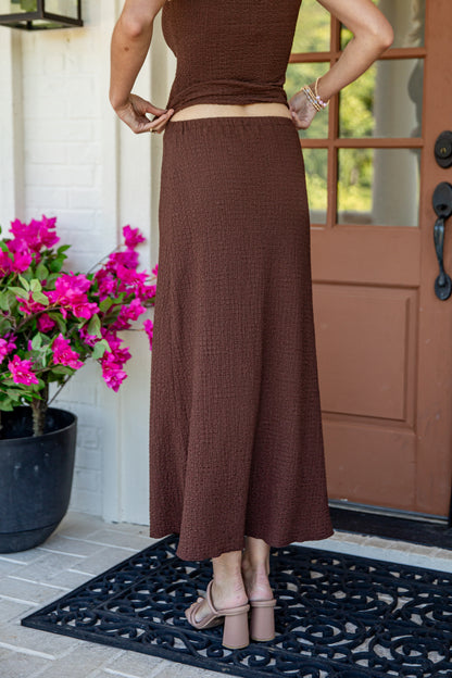 Off To The Hamptons Brown Textured Maxi Skirt