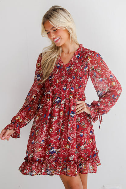 Darling Persuasion Burgundy Floral Mini Dress