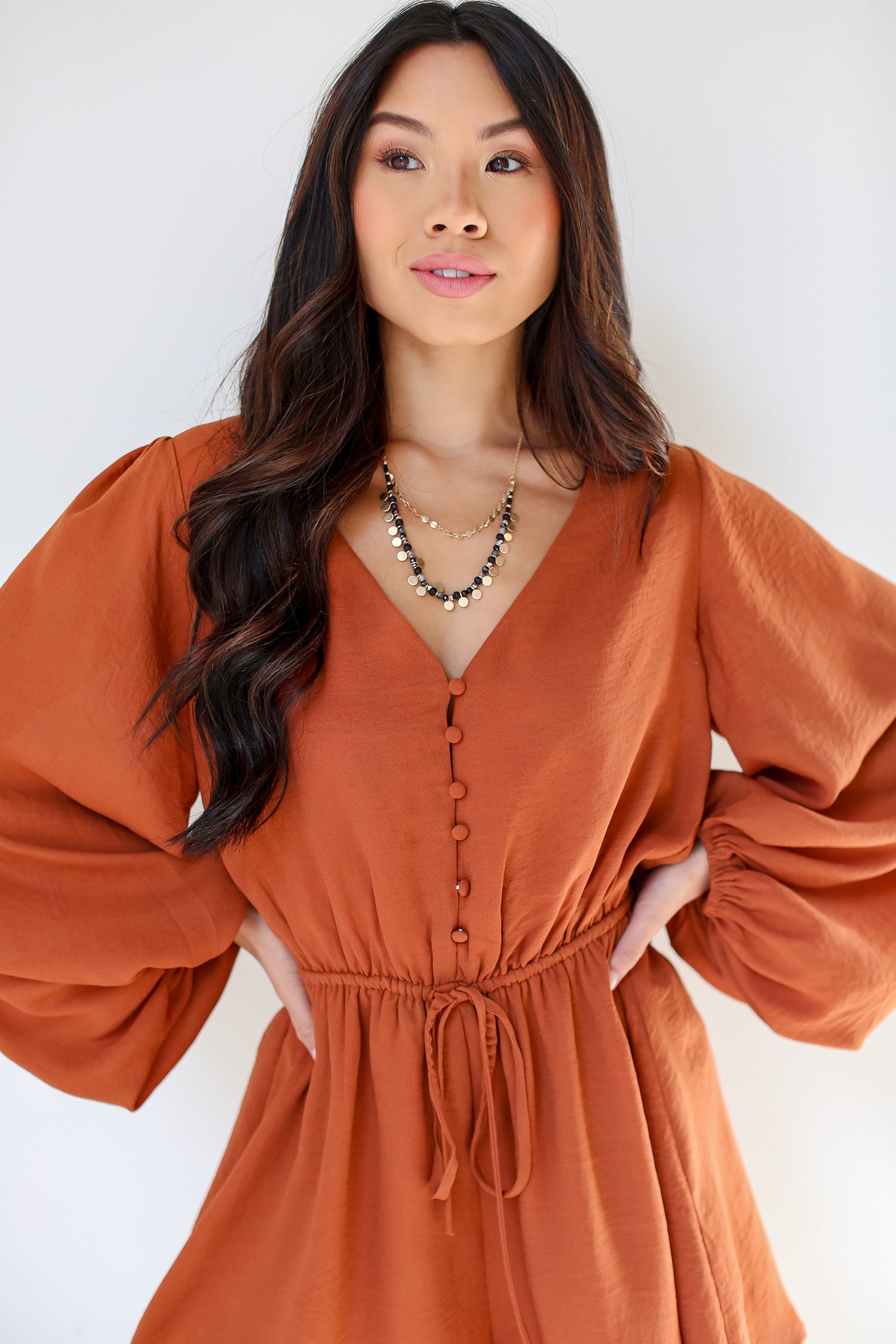 camel Romper close up