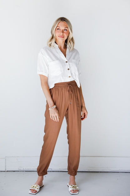 brown Joggers on model
