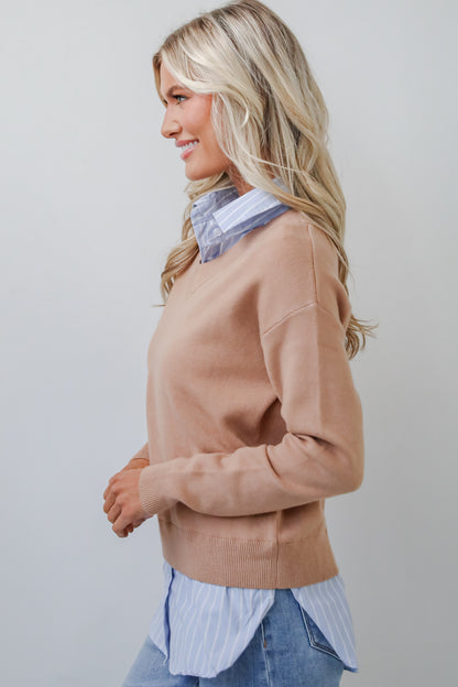 Charismatic Mood Camel Sweater Vest Blouse