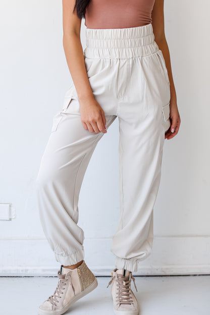 cream Cargo Joggers close up