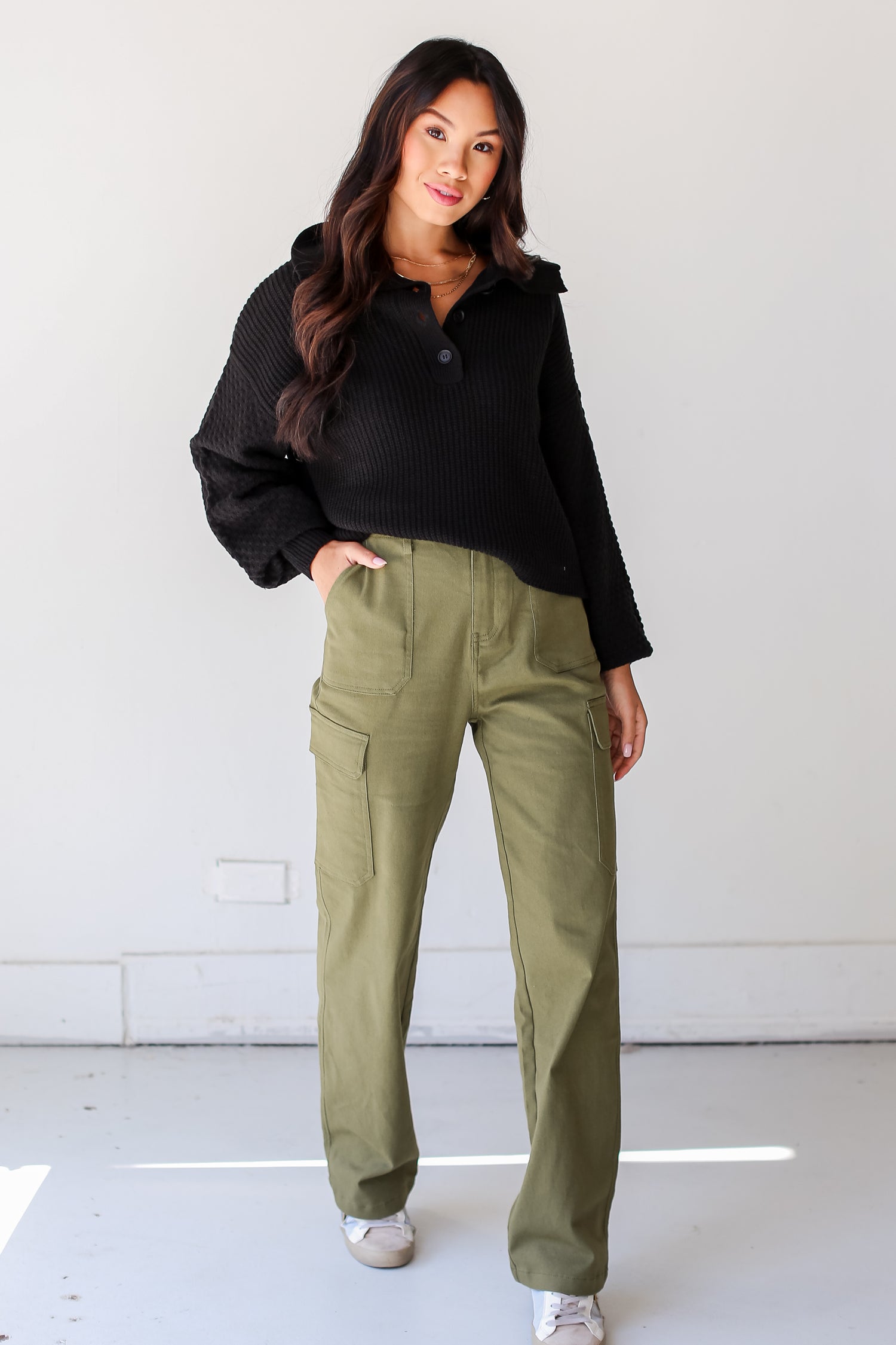 green Cargo Jeans front view