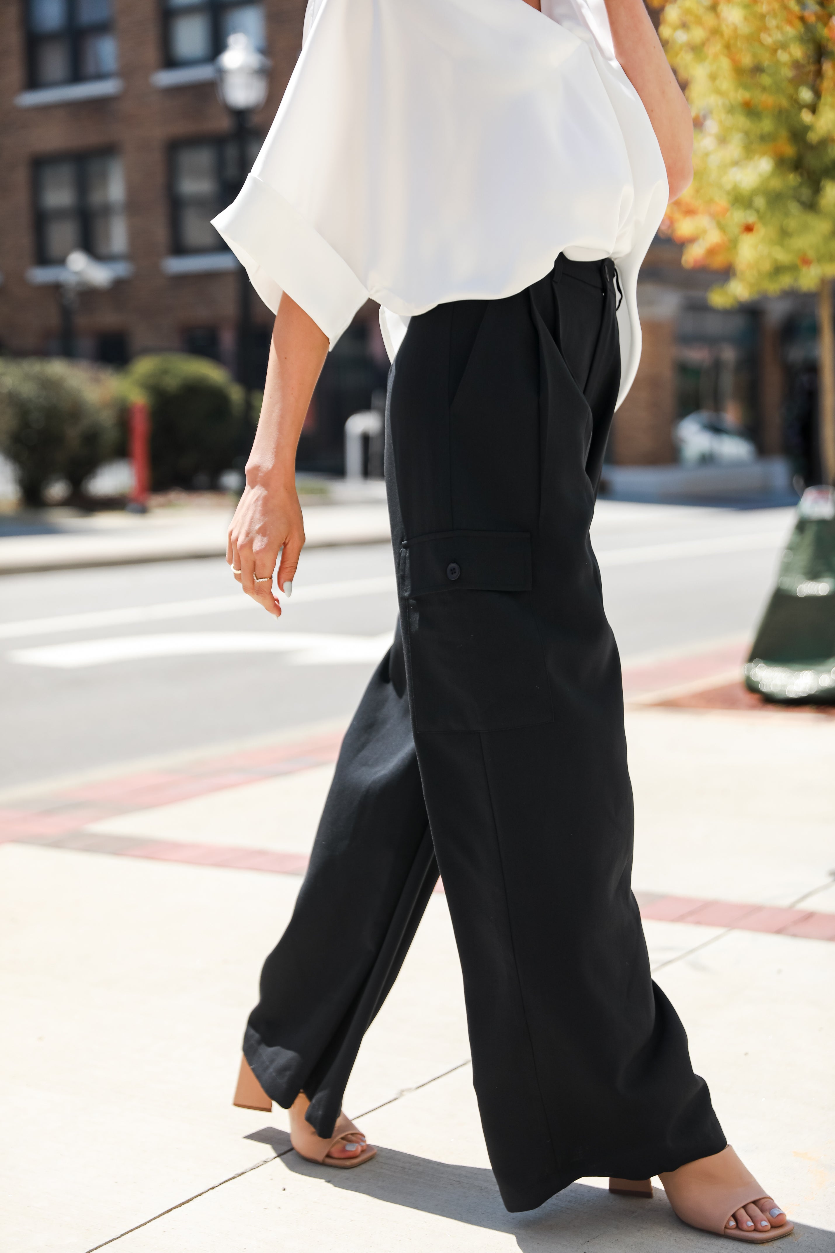black Cargo Trouser Pants  on model