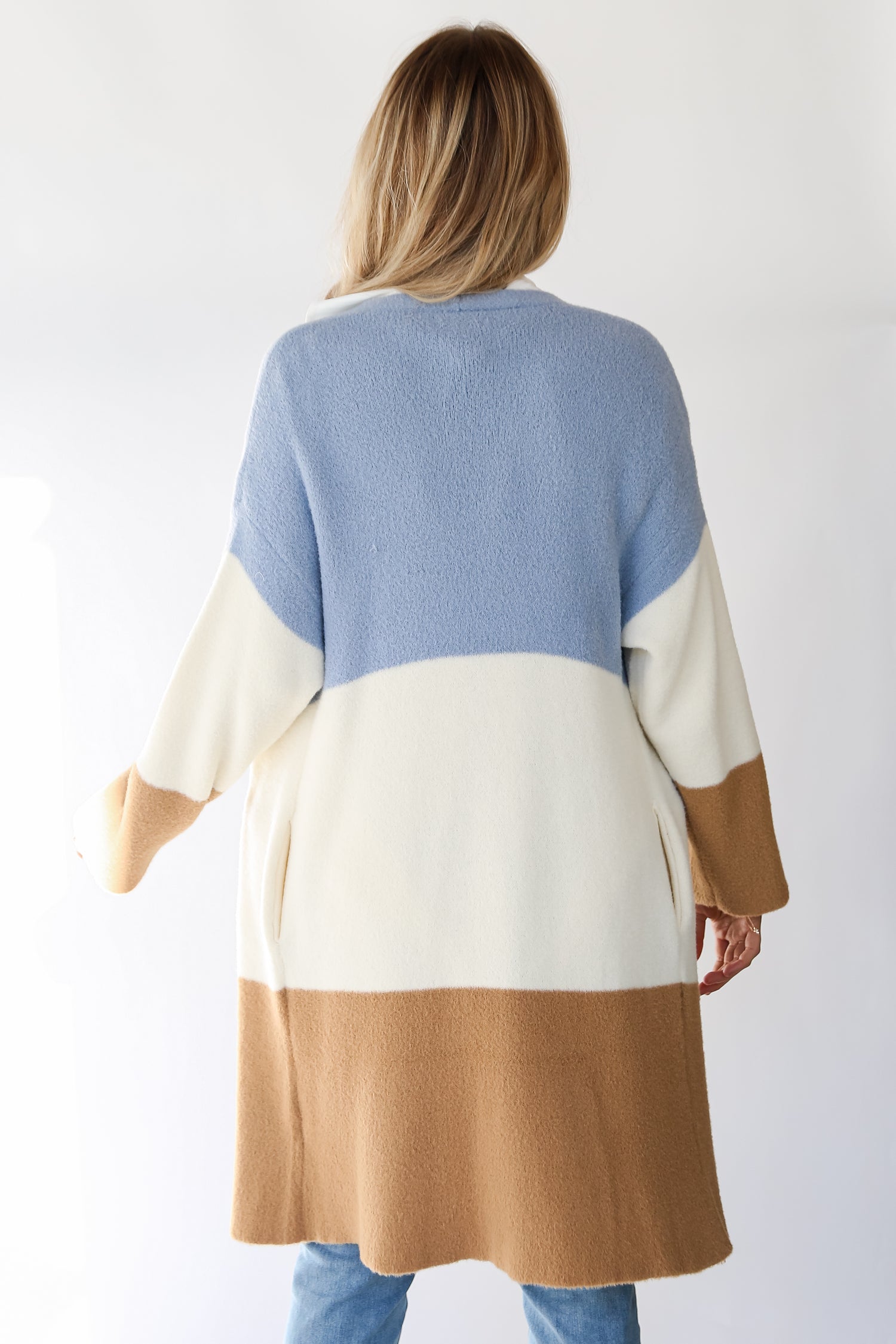 fuzzy Color Block Longline Cardigan