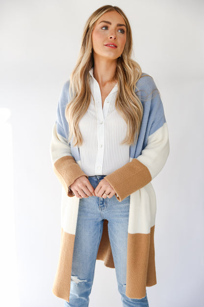 Color Block Longline Cardigan front view