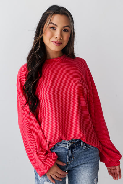 red Oversized Corded Top front view