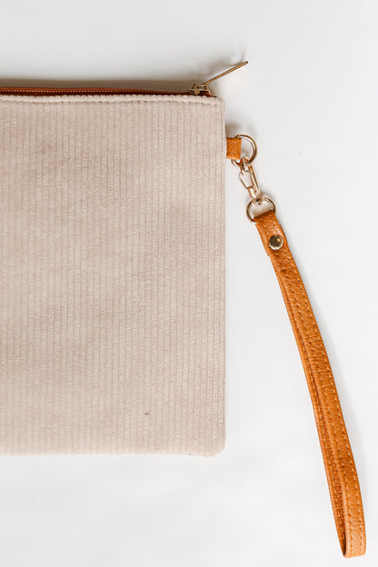 Beige Corduroy Crossbody Bag front view