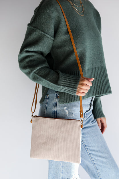 Beige Corduroy Crossbody Bag close up