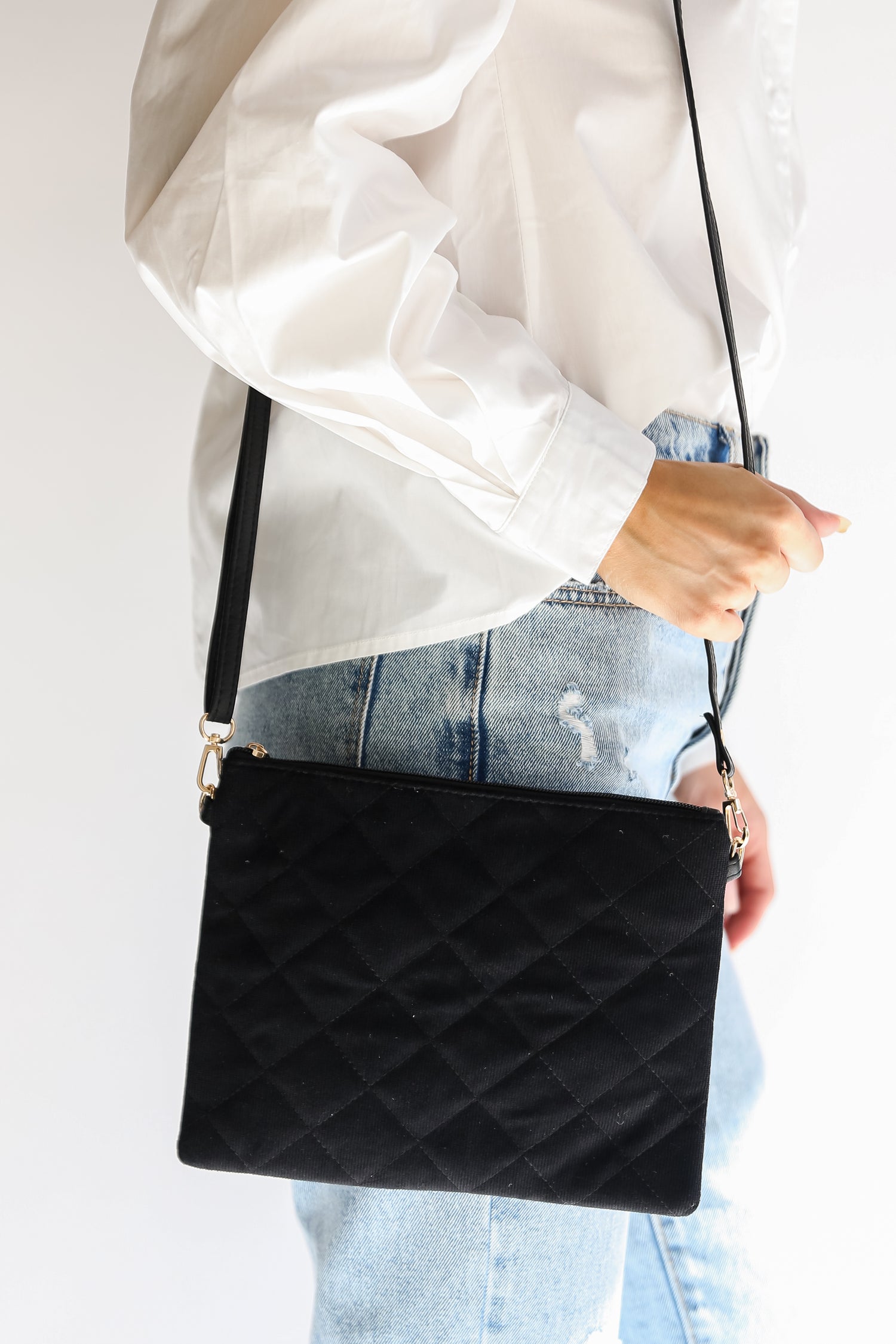 black Black Corduroy Crossbody Bag