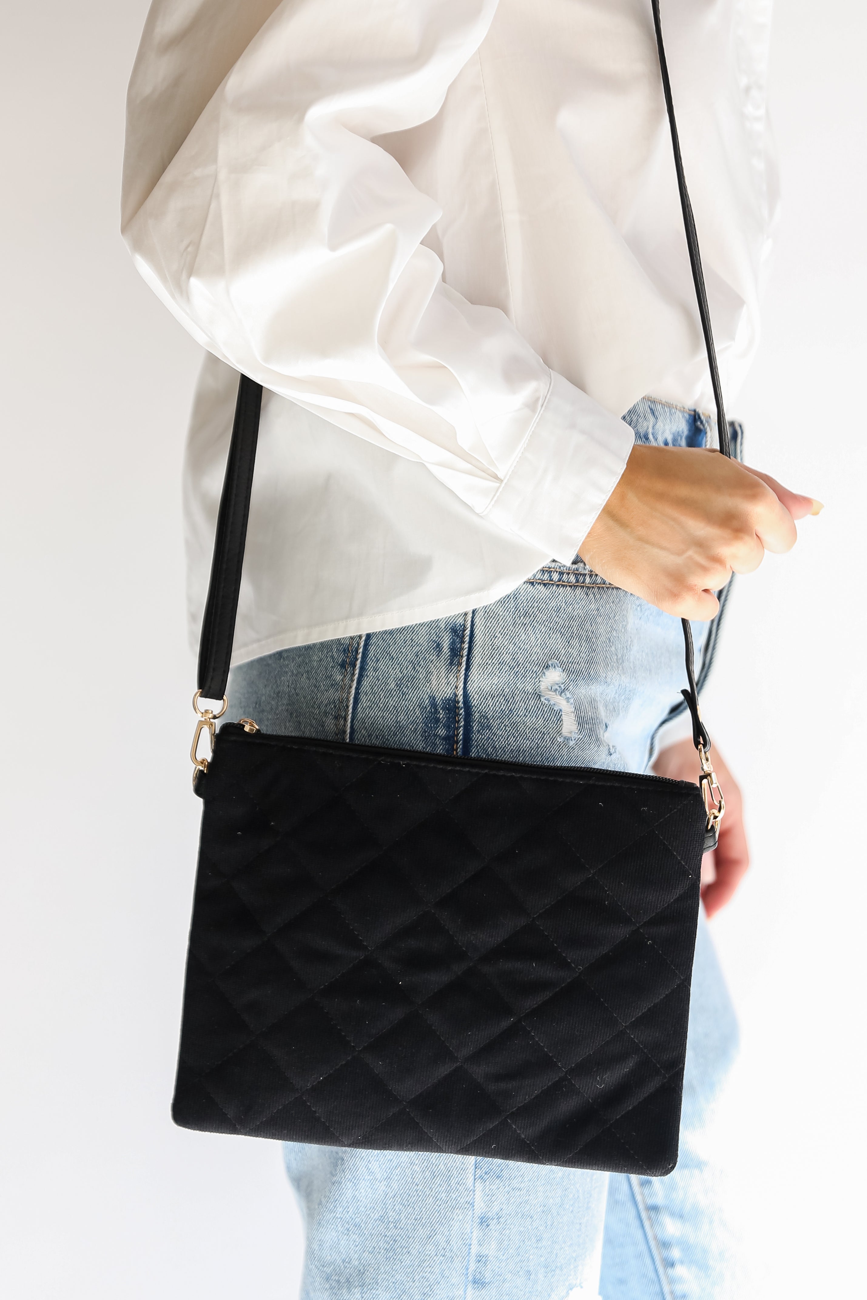black Black Corduroy Crossbody Bag