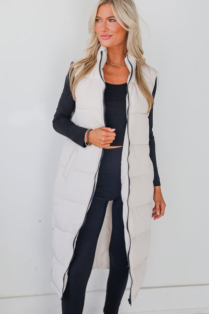 Slope Sweetie Cream Longline Puffer Vest