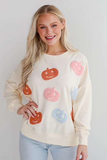 Spooky Season Cream Pumpkin Pullover