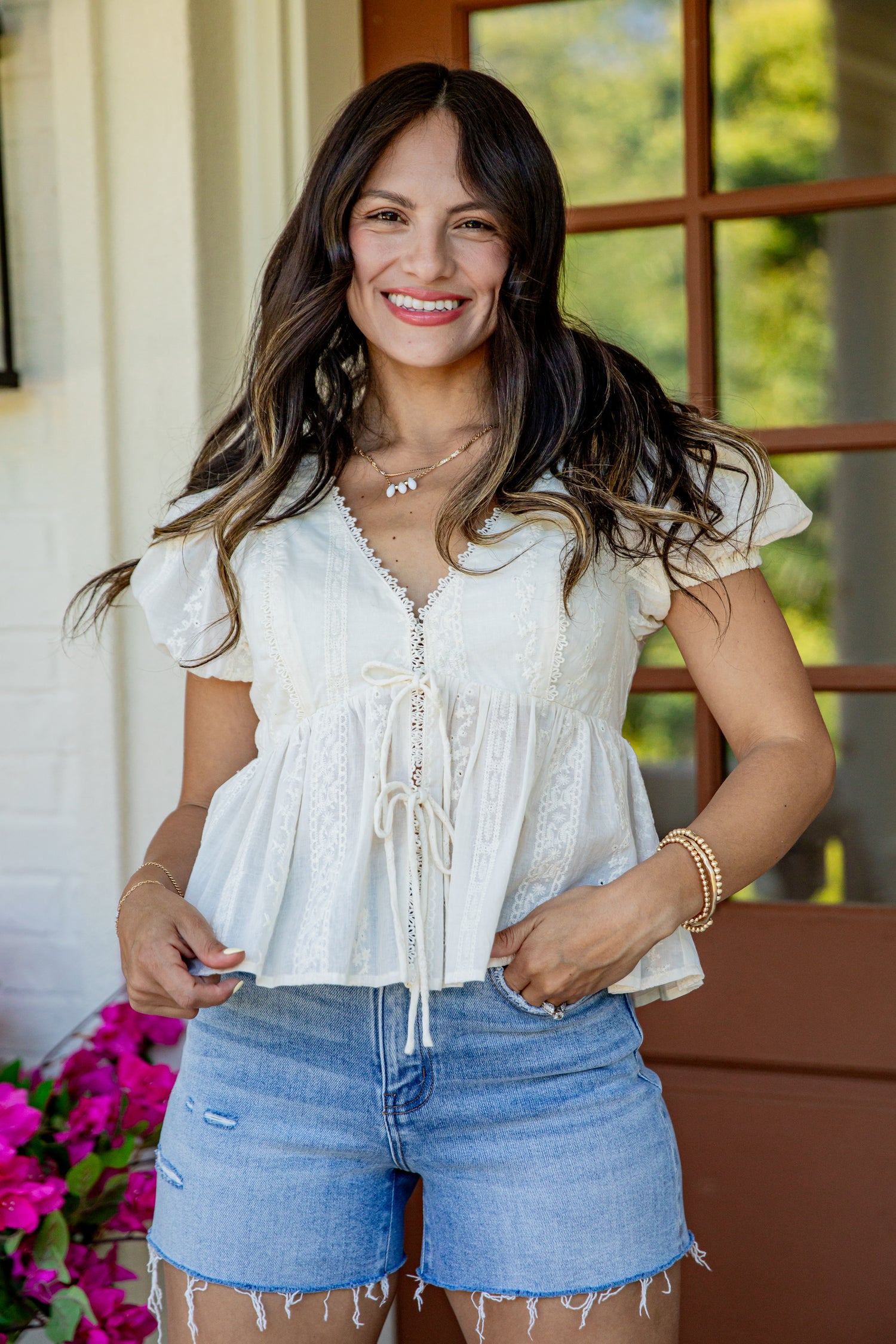 Feels Like A Dream Tie Front Cream Blouse