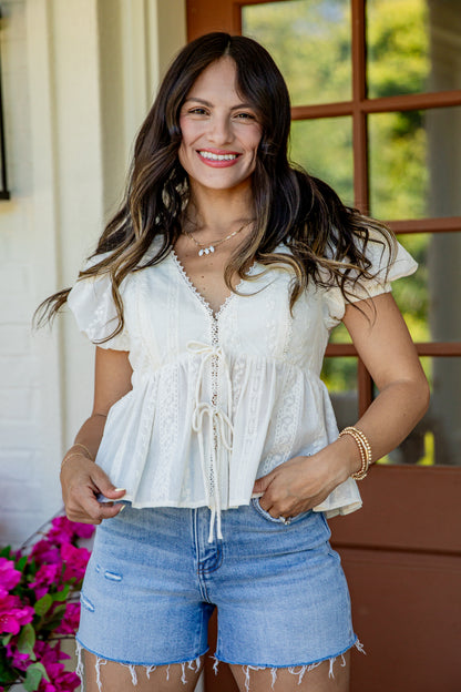 Feels Like A Dream Tie Front Cream Blouse
