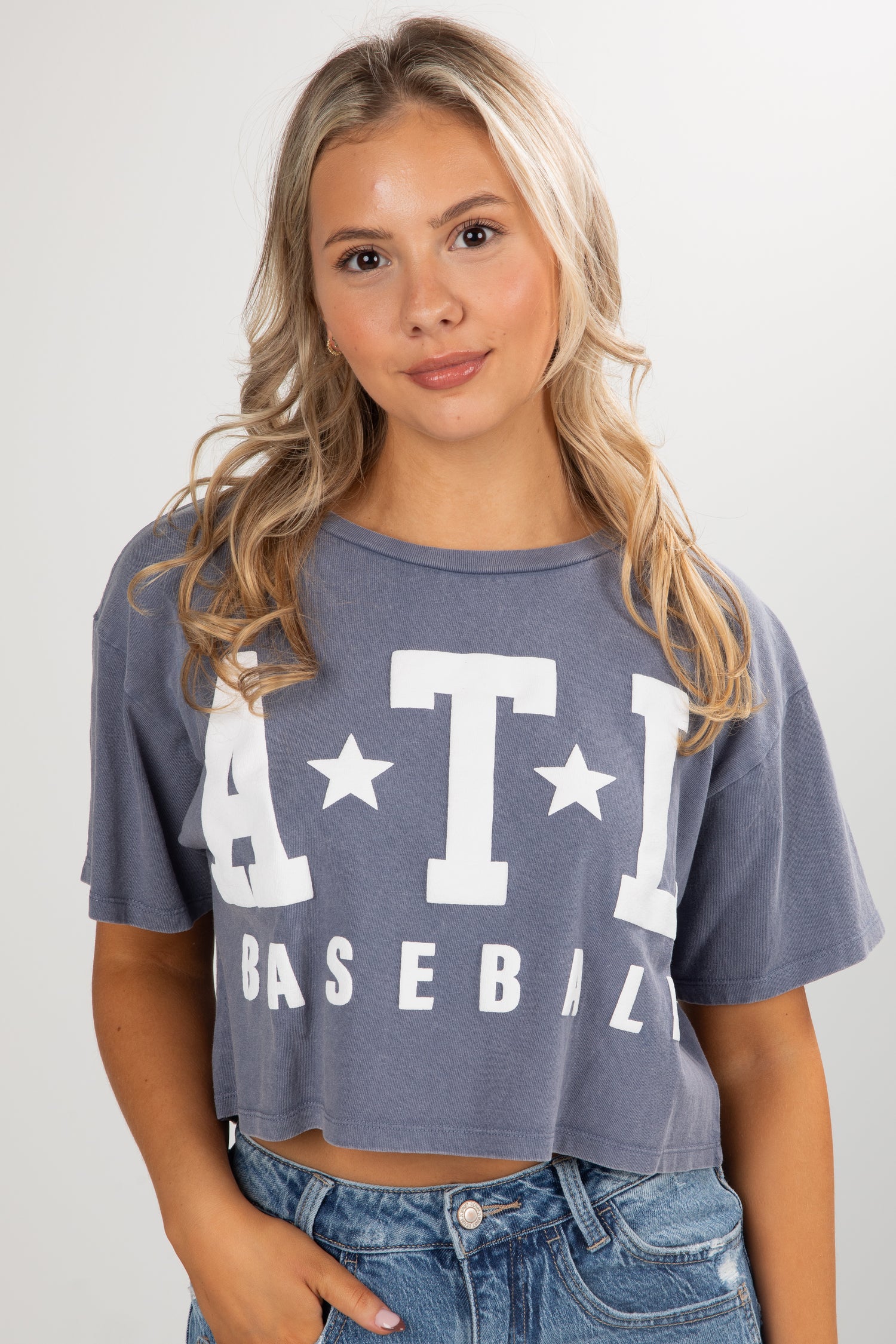 Woman wearing a gray &