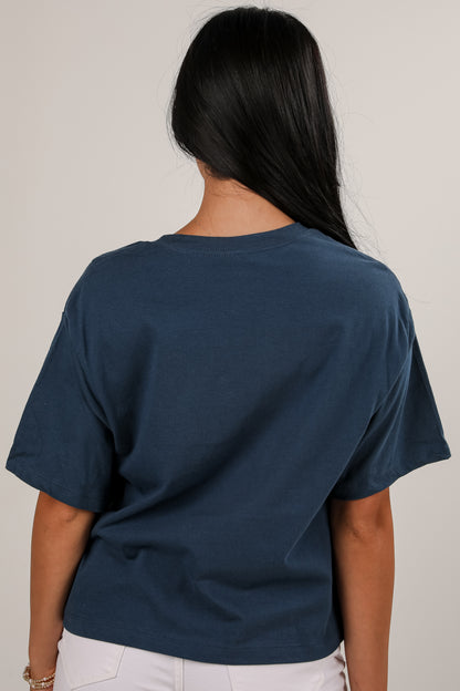 Navy Atlanta Baseball Block Letter Cropped Tee